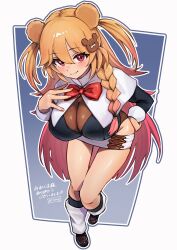 Rule 34 | 1girl, absurdres, ap cammy, black leotard, blonde hair, breasts, character request, copyright request, double bun, full body, hair bun, highres, large breasts, leotard, purple eyes, see-through clothes, see-through leotard, simple background, solo, two side up