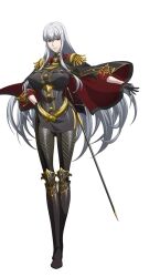 1girl breasts gloves highres large_breasts long_hair red_eyes selvaria_bles senjou_no_valkyria_(series) solo sword weapon