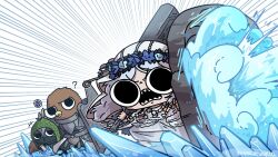 1girl bird blue_eyes braid chibi doll_joints dress elden_ring elden_ring_nightreign flower_wreath guardian_(elden_ring) head_wreath highres holding ice ironeye_(elden_ring) jewelry joints long_hair looking_at_viewer low_twin_braids miyan_(oceanmaiden) revenant_(elden_ring) twin_braids veil weapon white_dress white_hair white_veil