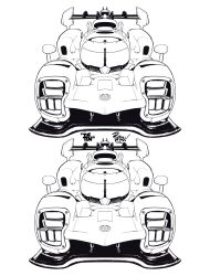 absurdres car greyscale highres le_mans_prototype lineart monochrome motor_vehicle no_humans race_vehicle racecar simple_background spoiler_(automobile) toyota toyota_gr010 vehicle_focus white_background will_pierce world_endurance_championship