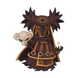 1other animal_skull bangle bracelet brown_robe chibi chibi_only coin dark_skin full_body headdress holding holding_staff jewelry looking_at_viewer marduk_(ragnarok_online) masked official_art other_focus ragnarok_online robe simple_background skull solo staff torn_clothes torn_robe transparent_background yuichirou