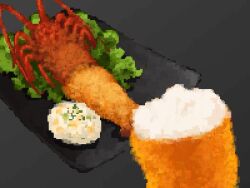 Rule 34 | famichiki, food, food focus, fried food, grated daikon, hisachan55cute, lettuce, lobster, no humans, original, pixel art, seafood, simple background, spring onion, still life