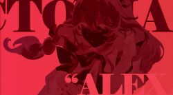 Rule 34 | 1girl, absurdres, alexandrina sebastiane, blending, bow, bowtie, braid, character name, closed mouth, english text, floating hair, hair between eyes, half-closed eyes, highres, long hair, looking at viewer, low twin braids, lyrics, maid headdress, mindscape cinema (zenless zone zero), monochrome, neck ribbon, official art, pink theme, puffy sleeves, red background, red theme, ribbon, simple background, solo, song name, text background, twin braids, upper body, zenless zone zero