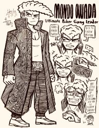 ... 2boys absurdres angry character_name closed_eyes closed_mouth coat danganronpa:_trigger_happy_havoc danganronpa_(series) dated doodle_inset english_text eyelashes full_body greyscale grin hatching_(texture) highres ishimaru_kiyotaka josh-s26 long_sleeves male_focus monochrome multiple_boys multiple_views open_clothes open_coat open_mouth owada_mondo pants pompadour profanity puff_of_air shirt shoes signature simple_background smile speech_bubble standing teeth v-shaped_eyebrows veins white_background