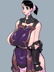 Rule 34 | 1girl, aliasing, apron, areola slip, armor, black hair, blue eyes, blush, breasts, cattleya (queen&#039;s blade), curvy, elbow gloves, female focus, flower, glasses, gloves, grey background, hair ornament, housewife, huge breasts, matagitii, mature female, panties, pixel art, ponytail, queen&#039;s blade, short hair, sideboob, simple background, solo, standing, underwear