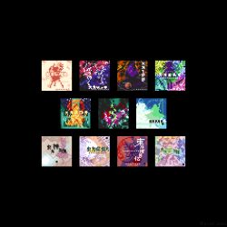Rule 34 | 6+girls, album cover, black background, collage, commentary, cover, derivative work, double dealing character, embodiment of scarlet devil, flandre scarlet, hidden star in four seasons, hijiri byakuren, houraisan kaguya, imperishable night, junko (touhou), legacy of lunatic kingdom, lowres, matara okina, mountain of faith, multiple girls, nishida satono, perfect cherry blossom, phantasmagoria of flower view, pixel art, pixel zima, reiuji utsuho, saigyouji yuyuko, shiki eiki, silhouette, simple background, subterranean animism, sukuna shinmyoumaru, teireida mai, ten desires, touhou, toyosatomimi no miko, undefined fantastic object, video game cover redraw, yasaka kanako