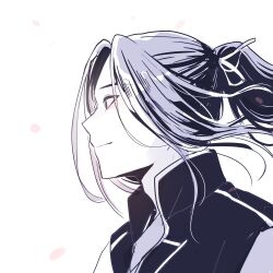 Rule 34 | 1boy, commentary request, fate/stay night, fate (series), from side, greyscale, hair ribbon, kassia, korean commentary, male focus, monochrome, ponytail, portrait, ribbon, sasaki kojirou (fate), solo