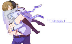 10s 1girl against_wall atlus bad_id bad_pixiv_id black_hair brown_eyes brown_hair clothed_sex devil_survivor_(series) devil_survivor_2 erection held_up hetero megami_tensei nitta_io no_pants panties panties_around_leg penis protagonist_(devil_survivor_2) pussy school_uniform sex shin_megami_tensei short_hair uncensored underwear unfairr vaginal