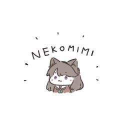 1girl :3 animal_ears ao_kaeru aqua_neckerchief brown_dress brown_hair cat_ears cat_girl chibi chibi_only closed_mouth dress fujishima_megumi highres link!_like!_love_live! long_hair love_live! neckerchief purple_eyes romaji_text sailor_collar sailor_dress simple_background smile solo two_side_up virtual_youtuber white_sailor_collar winter_uniform