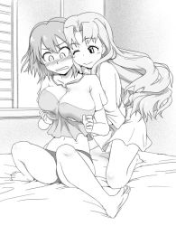 Rule 34 | 00s, 2girls, aria (seiken no blacksmith), bad id, bad pixiv id, barefoot, blush, breasts, cecily cambell, grabbing another&#039;s breast, greyscale, groping, large breasts, long hair, monochrome, multiple girls, og (pixiv), og (tofukoz0), panties, seiken no blacksmith, surprised, underwear, yuri