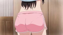 1girl air_conditioner animated anime_screenshot ass bed bedroom breasts brown_hair closed_eyes colored_inner_hair danjo_no_yuujou_wa_seiritsu_suru? dolphin_shorts enomoto_rion gradient_hair grey_eyes highres indoors large_breasts long_hair multicolored_hair on_bed pantylines pink_shorts shirt shorts sidelocks sound tagme thighs top-down_bottom-up video white_shirt