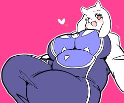 1girl artist_request big_belly breasts furry goat huge_breasts mature_female open_mouth red_eyes toriel undertale