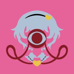 Rule 34 | buttons, frilled shirt collar, frills, grey hair, hair ornament, heart, heart button, heart hair ornament, komeiji satori, limited palette, maskin mei, minimalism, pink background, pink hair, red eyes, short hair, silhouette, third eye, touhou, unusually open eyes