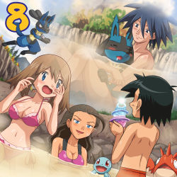 00s 2boys 2girls :d :o ^_^ ahoge alternate_breast_size ash_ketchum back bad_id bikini black_hair blue_eyes blue_sky blush body_blush breasts brown_hair cleavage cliff closed_eyes clothed_female_nude_male cloud corphish crossed_arms crystal day drooling dutch_angle embarrassed flashback furry furry_with_non-furry gen_1_pokemon gen_3_pokemon gen_4_pokemon hair_between_eyes happy holding hug hug_from_behind interspecies jumping kid_summers kidd_summers large_breasts long_hair lowres lucario male_swimwear may_(pokemon) mixed-sex_bathing mountain multiple_boys multiple_girls nature naughty_face navel nintendo no_pupils nude onsen open_mouth outdoors partially_submerged pink_bikini pokemoa pokemon pokemon:_lucario_and_the_mystery_of_mew pokemon_(anime) pokemon_(creature) pokemon_rse_(anime) pokephilia red_eyes red_male_swimwear red_swim_trunks rock saliva seductive_smile shared_bathing short_hair short_twintails side-tie_bikini_bottom sideboob sir_aaron sir_arlon sitting sitting_on_lap sitting_on_person sky smile spiked_hair sports_bikini squirtle steam surprised swim_trunks swimsuit tan tankini topless_male tree twintails wading water wavy_hair wet