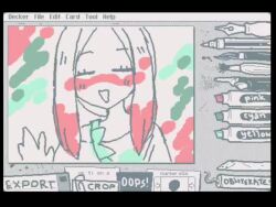 1girl animated blush_stickers brush calligraphy_brush chibi closed_eyes dynamite english_text explosive facing_viewer fake_screenshot greyscale marker mina_(pokemon) monochrome nintendo open_mouth paint_in_hair paint_splatter paint_splatter_on_face paintbrush paper paperclip pen pokemon pokemon_sm remoooon solo spot_color tagme upper_body user_interface video waving