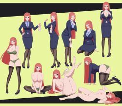 Rule 34 | 1girl, absurdres, aki-chan (dismaiden), arms behind back, ass, blunt bangs, blunt ends, blush, bottle, bra, breasts, brown eyes, completely nude, dismaiden, drunk, female pubic hair, green bra, green panties, highres, large breasts, long hair, medium skirt, multiple views, navel, nipples, no pants, nude, office lady, orange hair, orange pubic hair, original, panties, pencil skirt, pinky out, pubic hair, pussy, sake bottle, skirt, smile, spilling, squeans, thighhighs, topless female, twitter strip game, underwear, undressing