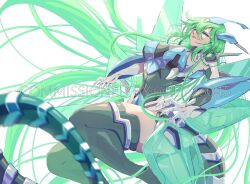1girl armor black_leotard blue_armor boobplate breastplate breasts clear_wing_synchro_dragon commission dragon_girl green_hair green_wings headgear large_breasts leotard long_hair personification simple_background solo white_background wings yu-gi-oh! zackpyo