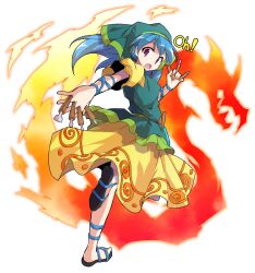 Rule 34 | 1girl, :o, alphes (style), arm ribbon, between fingers, blue hair, blue ribbon, chisel, commentary request, dairi, dress, fire, full body, green headscarf, haniyasushin keiki, headscarf, highres, holding, large variant set, long hair, looking at viewer, looking back, open mouth, parody, puffy sleeves, purple eyes, ribbon, sandals, solo, standing, standing on one leg, style parody, tachi-e, tools, touhou, transparent background, variant set, wood carving tool, yellow dress