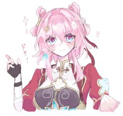 Rule 34 | 1girl, ame 00531, belt, black gloves, blue belt, blue eyes, blush, breasts, chinese clothes, closed mouth, commentary, cropped jacket, earrings, fingerless gloves, flower, gloves, hair flower, hair ornament, hairpin, hand up, high belt, honkai: star rail, honkai (series), jacket, jewelry, long sleeves, mandarin collar, march 7th (honkai: star rail), march 7th (hunt) (honkai: star rail), medium breasts, multicolored eyes, official alternate costume, official alternate hairstyle, pink eyes, pink pupils, puffy sleeves, red jacket, shuangyaji, simple background, single earring, smile, solo, two-tone eyes, underbust, white background, white sleeves