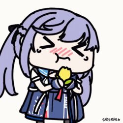 &gt;_&lt; 1girl animated animated_gif azur_lane essex_(azur_lane) food fruit lemon lowres puckered_lips seseren