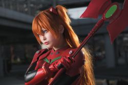 cosplay formal_clothes glico_happy highres longinus_(lance-of-longinus) neon_genesis_evangelion photo_(medium) red_suit souryuu_asuka_langley souryuu_asuka_langley_(cosplay) suit