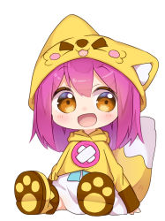 Rule 34 | 1girl, absurdres, blush, brown eyes, female focus, fox hat, fox tail, full body, highres, nipeira, open mouth, original, paw shoes, purple hair, shoes, simple background, smile, solo, tail, white background, yuzuwa-chan