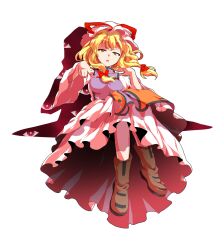 1girl alphes_(style) blonde_hair boots bow breasts brown_boots commentary_request dairi dress full_body gap_(touhou) hair_between_eyes hair_bow hat hat_ribbon highres large_variant_set long_hair long_sleeves medium_breasts mob_cap parody red_bow red_ribbon ribbon solo style_parody tabard tachi-e touhou transparent_background turtleneck variant_set white_dress white_hat wide_sleeves yakumo_yukari yin_yang