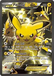 :3 arms_up artist_name character_name copyright_name copyright_notice creatures_(company) dot_nose electabuzz electricity english_text fang game_freak gen_1_pokemon jolteon mizutani_megumi nintendo no_humans official_art open_mouth pikachu pokemon pokemon_(creature) pokemon_card pokemon_focus pokemon_tcg smile third-party_source trading_card v-shaped_eyes