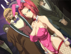 Rule 34 | 1girl, 4boys, angry, animal ears, ass, bare shoulders, beard, black king (code geass), blonde hair, blue eyes, bow, bowtie, breasts, cameltoe, cleavage, code geass, curvy, detached collar, facial hair, fake animal ears, fishnet thighhighs, fishnets, formal clothes, grin, hetero, highleg, highleg leotard, jacket, kouzuki kallen, large breasts, leotard, looking at viewer, multiple boys, nishikawa takashi, pink leotard, playboy bunny, rabbit ears, rabbit tail, red hair, shiny skin, short hair, smile, tail, thighhighs, thong leotard, wide hips, you gonna get raped