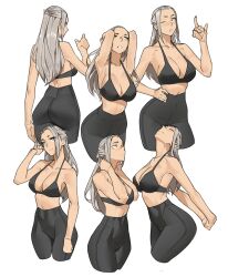 1girl ass black_pants bra breasts brown_eyes cleavage collarbone high-waist_pants highres large_breasts leggings midriff navel original pants sports_bra sportswear stomach tagme tbocart thigh_gap tight_clothes underwear yoga_pants