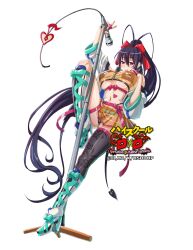 1girl absurdres bare_shoulders black_bra black_hair black_panties black_thighhighs boots bra breasts copyright_name cropped_shirt full_body high_heel_boots high_heels high_ponytail high_school_dxd high_school_dxd_operation_paradise_infinity highres himejima_akeno holding holding_microphone idol jacket large_breasts long_hair microphone miniskirt off_shoulder official_art orange_shirt orange_skirt panties pleated_skirt ponytail purple_eyes see-through_clothes see-through_shirt see-through_skirt shirt simple_background skindentation skirt solo thighhighs underwear white_background white_boots white_jacket