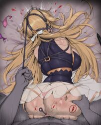 Rule 34 | 1boy, 1girl, absurdres, ameng (katena1990), amputee, anal, anal object insertion, ass, azur lane, black shirt, blonde hair, body modification, breasts, condom, cumdump, gag harness, gagged, hair spread out, heart, hetero, highres, huge breasts, long hair, object insertion, quadruple amputee, restroom symbol, richelieu (azur lane), see-through clothes, see-through skirt, sex, shirt, skirt, slap mark, tally, used condom, vaginal, wide hips