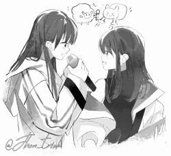 Rule 34 | 2girls, aoki hina, bang dream!, bang dream! it&#039;s mygo!!!!!, cat, chinese commentary, commentary request, electric guitar, greyscale, guitar, holding, holding microphone, instrument, jacket, jhon trick, long hair, microphone, monochrome, multiple girls, name connection, sheep, shirt, sidelocks, simple background, white background, youmiya hina