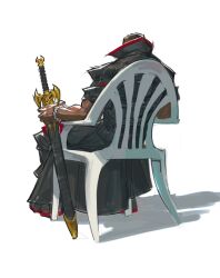 1boy absurdres black_hair blade_(marvel) blade_(series) coat dark-skinned_male dark_skin devil_may_cry_(series) devil_may_cry_5 highres holding holding_sword holding_weapon male_focus marvel marvel_rivals pirodefka short_hair simple_background sword trench_coat weapon