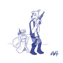 animal_ears beastars blaster_(star_wars) cosplay crossover han_solo han_solo_(cosplay) haru_(beastars) highres legoshi princess_leia_(cosplay) princess_leia rabbit_ears rabbit_tail star_wars tagme tail wolf wolf_ears