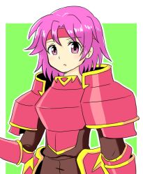 1girl armor doku_yamadori fire_emblem fire_emblem:_the_binding_blade gwendolyn_(fire_emblem) headband looking_at_viewer nintendo orange_armor pink_eyes pink_hair red_headband solo