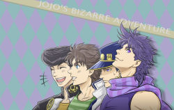 Rule 34 | 4boys, anchor (symbol), argyle background, argyle clothes, bad id, bad pixiv id, battle tendency, black hair, blue eyes, blue hair, brown hair, diamond is not crash, family, father and son, gakuran, group picture, group profile, hand (symbol), hat, higashikata josuke, jojo no kimyou na bouken, jonathan joestar, joseph joestar, joseph joestar (young), ki61, kuujou joutarou, lineup, male focus, multiple boys, phantom blood, pompadour, portrait, profile, purple eyes, scarf, school uniform, stardust crusaders, striped clothes, striped scarf, time paradox, uncle and nephew