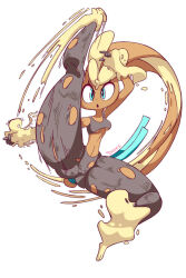 1girl blush cameltoe creatures_(company) diives furry furry_female game_freak gen_4_pokemon green_eyes lopunny mega_lopunny mega_pokemon nintendo open_mouth pokemon pokemon_(creature) rabbit_ears simple_background solo thick_thighs thighs torn_clothes white_background