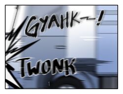 ! blurry border commentary english_commentary highres isekai_truck merryweather motion_blur motion_lines motor_vehicle no_humans original ryuuxin sound_effects truck wheel white_border