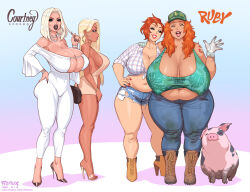 2021 4girls age_difference amber_(fellatrix) artist_name bad_tag big_breasts black_lips blonde_hair breasts brittany_(fellatrix) character_name cleavage courtney_(fellatrix) covered_erect_nipples curvy dated denim denim_shorts earrings farmer farmgirl fat fellatrix gilf high_heels hoop_earrings huge_breasts jewelry large_breasts long_hair mature_female mother_and_daughter multiple_girls non-web_source open_toe_shoes orange_hair original pale_skin parent_and_child pig red_hair ruby_(fellatrix) shirt short_hair shorts sideboob stiletto_heels thick_lips thick_thighs thighs tied_shirt underboob very_high_heels wide_hips