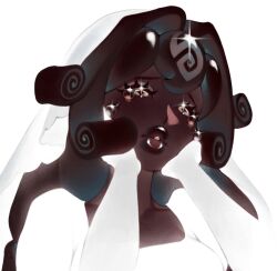 1girl black_forest_cookie bridal_veil brown_hair commentary cookie_run cookie_run:_kingdom crying curly_hair dark-skinned_female dark_skin diamond-shaped_pupils diamond_(shape) dress english_commentary liyuaqi solo streaming_tears symbol-shaped_pupils tears veil white_dress white_veil