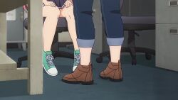 2girls animated anime_screenshot arato_nagi ass ass_press black_hair blue_pants denim from_behind highres jeans kneeling long_hair multiple_girls pants ruri_no_houseki shoes skirt sound tagme tanigawa_ruri thighs video