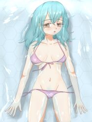 1girl blush breasts green_hair kamuppu_san kimi_no_koto_ga_dai_dai_dai_dai_daisuki_na_100-nin_no_kanojo large_breasts long_hair nemui_nemu pool swimsuit
