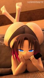 1girl 3d animated artist_name ass ass_focus ass_shake bare_shoulders black_panties blue_eyes breast_focus breasts breasts_out dragon_girl elma_(maidragon) feet fellatio_gesture handjob_gesture hanging_breasts highres huge_ass indoors interior kobayashi-san_chi_no_maidragon large_breasts legs_up looking_at_viewer naughty_face no_bra no_pants panties phone presenting seductive_gaze seductive_smile sexually_suggestive short_hair smile smirk tagme thick_thighs thighs top-down_bottom-up topless_female underwear video wide_hips zaphysart