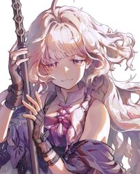 0zdegod 1girl ahoge fingerless_gloves gloves grey_hair hair_intakes highres mabinogi multicolored_eyes rowan_(mabinogi) smile two-tone_eyes wand yellow_eyes