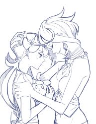 0_0 2girls bare_shoulders blush bounsweet earrings flower forehead-to-forehead gen_7_pokemon hair_flower hair_ornament hand_on_another&#039;s_arm hand_on_another&#039;s_head heads_together holding hollomaru island_kahuna jewelry long_hair looking_down low_twintails mallow_(pokemon) monochrome multiple_girls nintendo olivia_(pokemon) open_mouth pokemon pokemon_(creature) pokemon_sm pout short_hair smile twintails yuri