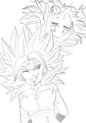 2girls alternate_hair_color bound bound_wrists breasts caulifla damage defeat dragon_ball dragon_ball_heroes dragon_ball_super kakoi_66 kale_(dragon_ball) kamin_(dragon_ball) large_breasts lying multiple_girls on_back one_eye_closed oren_(dragon_ball) possessed possession smile tongue tongue_out