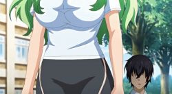 animated animated_gif bike_shorts breasts cleavage green_hair mesu_kyoushi_4 outani_kaho pantylines poro yellow_eyes