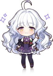ahoge chibi grey_hair long_hair mabinogi non-web_source official_art pantyhose purple_ribbon ribbon rowan_(mabinogi) sleeveless tachi-e yellow_eyes