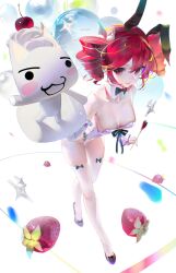 1girl absurdres animal_ears balloon black_bow black_bowtie bow bowtie breasts cat cherry drill_hair eskm00 fake_animal_ears fishnet_thighhighs fishnets food fruit full_body grin hair_bow hair_ribbon headband heart_balloon high_heels highres kasane_teto kasane_teto_(sv) leotard medium_breasts parted_lips playboy_bunny pumps rabbit_ears red_eyes red_hair ribbon shoes smile solo standing stiletto_heels strapless strapless_leotard strawberry synthesizer_v thighhighs twin_drills utau white_bow white_leotard white_ribbon